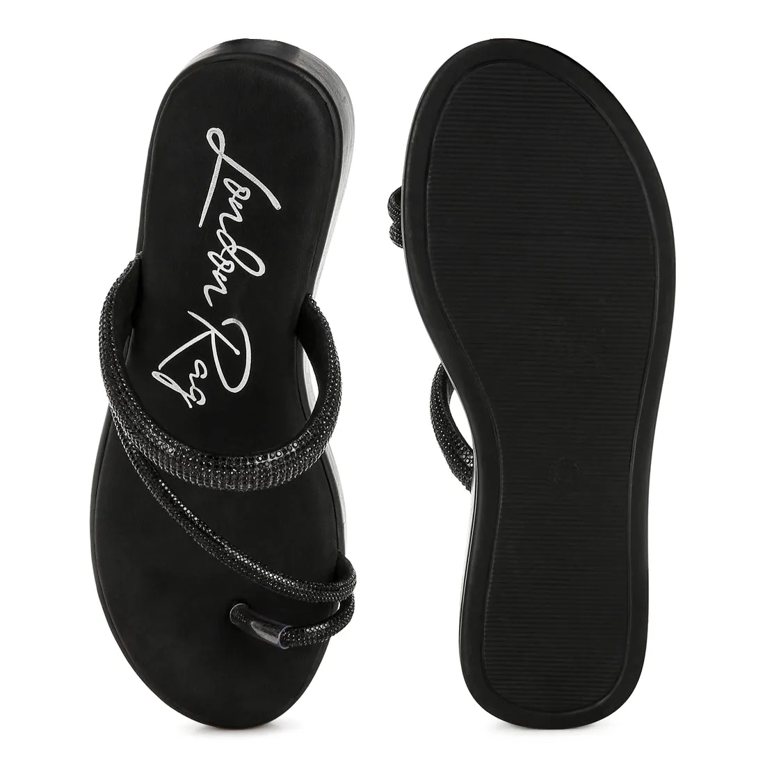Toe Loop Slip On Rhinestone Sandals